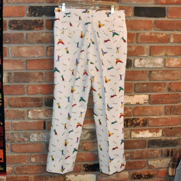 Vintage 60s 70s White Golf Pants, All Over Print. Par, Bogey, Eagle W 30-36" - Picture 2 of 4